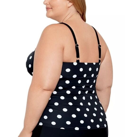 Swim Solutions Womens Plus Size 18W Tummy Control Polka Dot Tankini Top $84 New - Picture 5 of 10